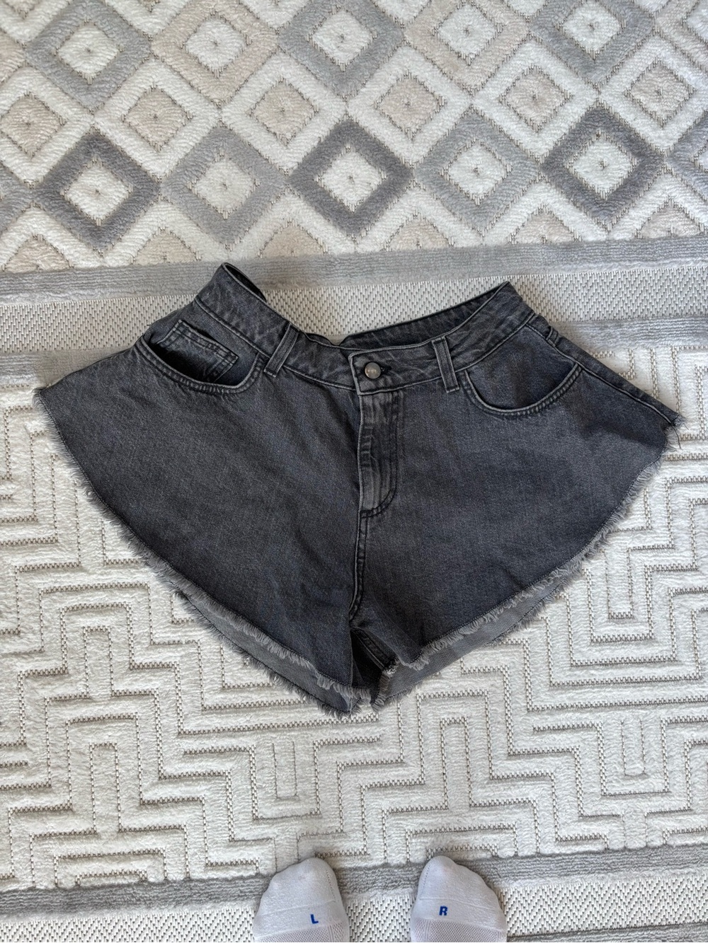 High-Waist flared Washed Black Denim Shorts size medium Le Voliere French